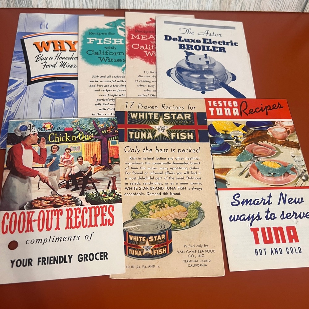 Vintage 1950s Recipe Pamphlet Lot White‎ Star Tuna California Wine Astor Broiler